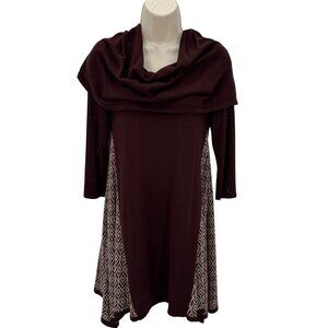 Effies Heart Brown Maroon Slouchy Neck Shark Bite Tunic Sweater Size XS/S